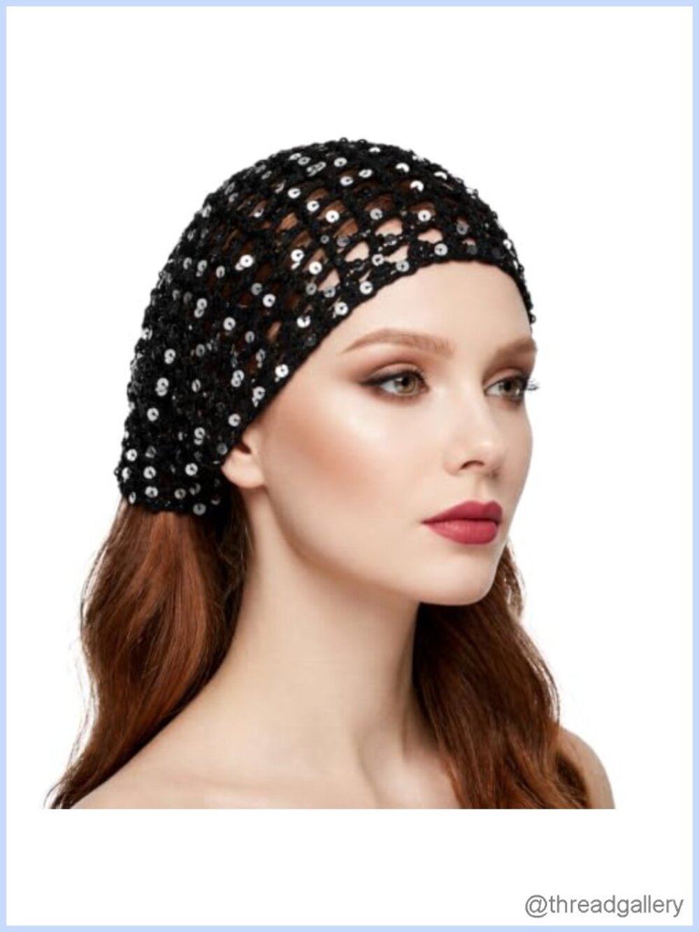 Crochet Head Scarf with Sequins & Beads, Boho Triangle Scarf for Women